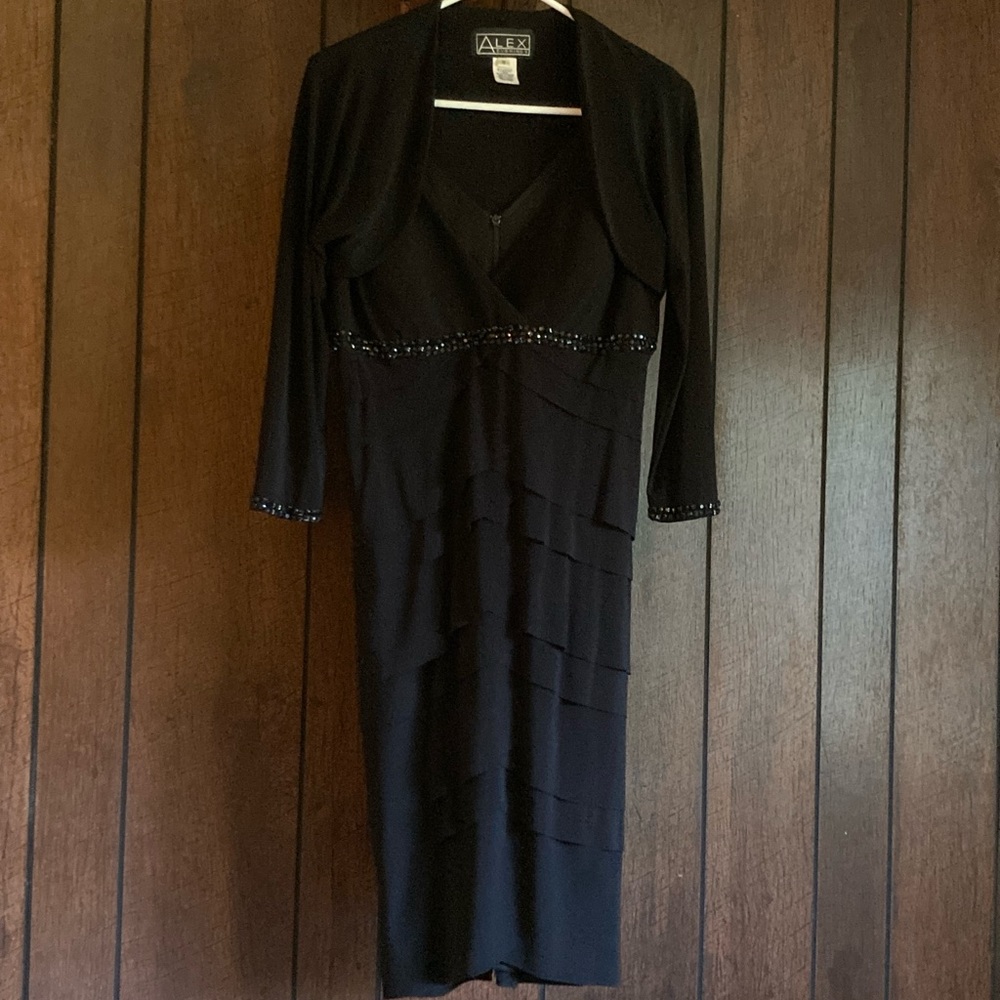 2 Piece Alex Evenings Set - Tiered Evening Dress With Matching Bolero Sh…